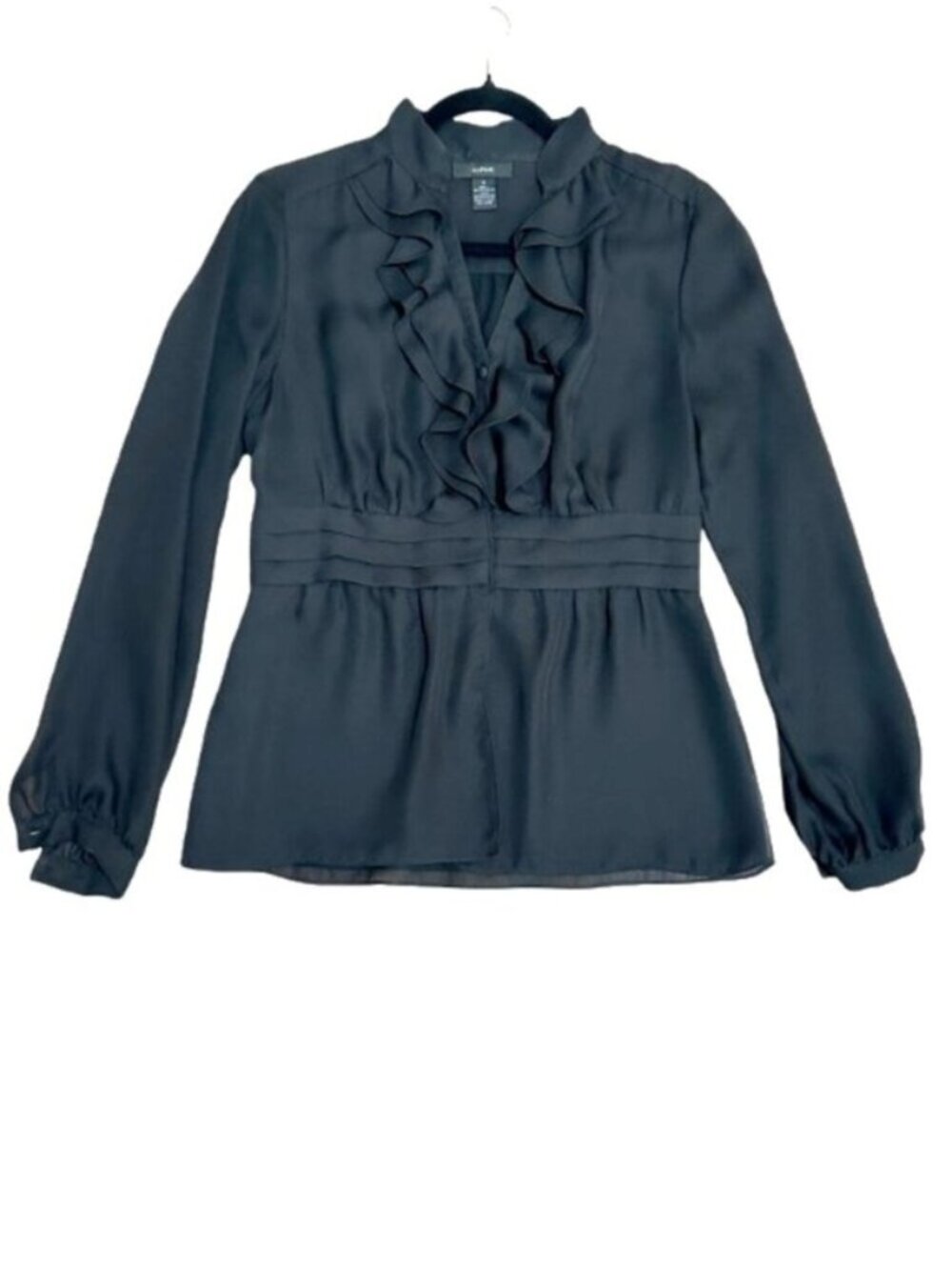 ALFANI Peplum Button Down Blouse Long Sleeve Black Size 6
